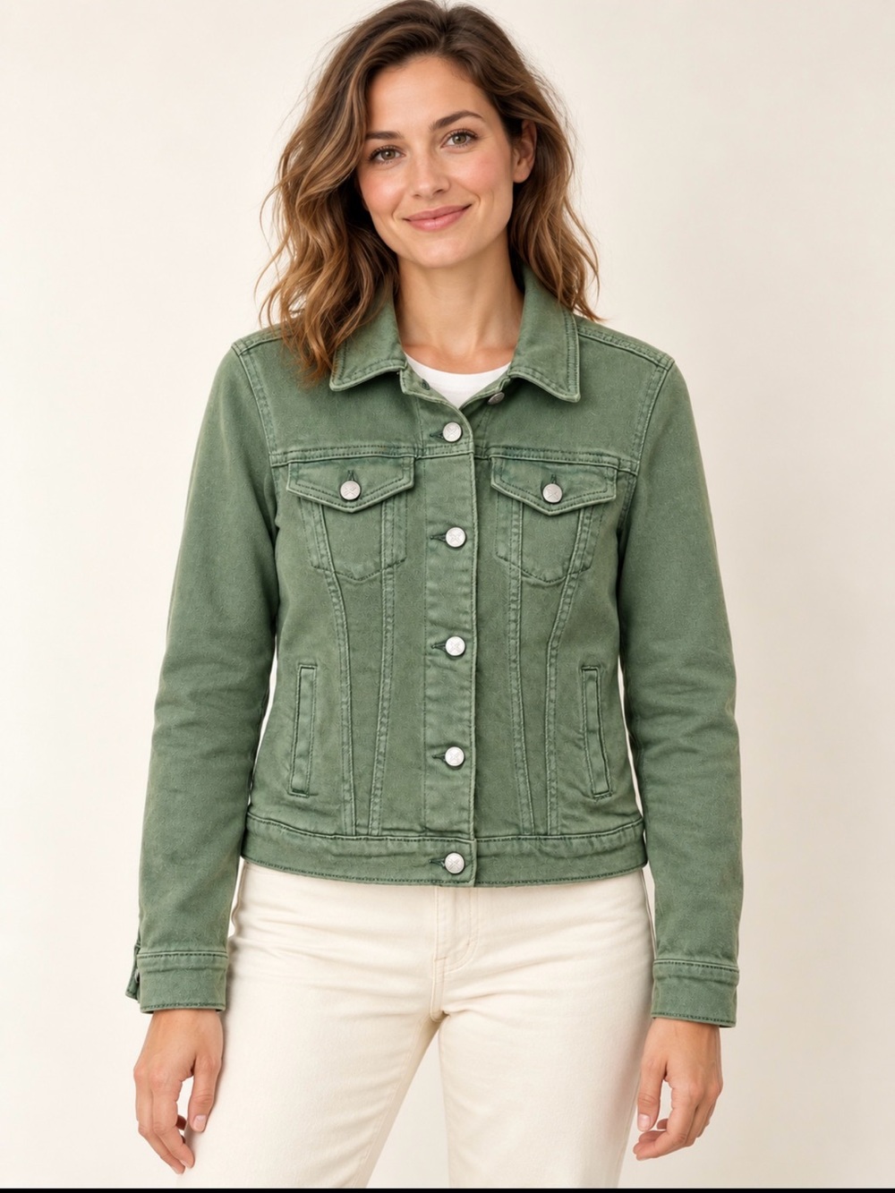 CRew clothing co sage  Green Classic Denim Jacket size small